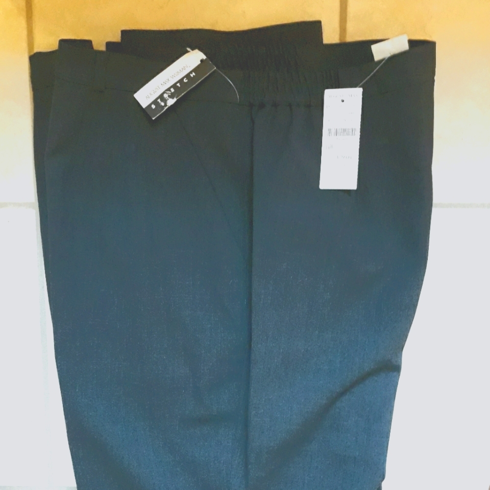 WOMAN'S New 14W Stretch Dress Pant Brown Wool/Poly/Lycra with Pockets AUGUST MAX
